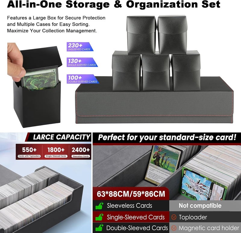 Scimi MTG Card Storage Box - Includes 5 Small Deck Boxes, Holds 1800+ Sleeved Cards, Comes with Playmat Case and Strong Magnetic Closure ((800+ Includes 5 - Black & Blue) - Image 5
